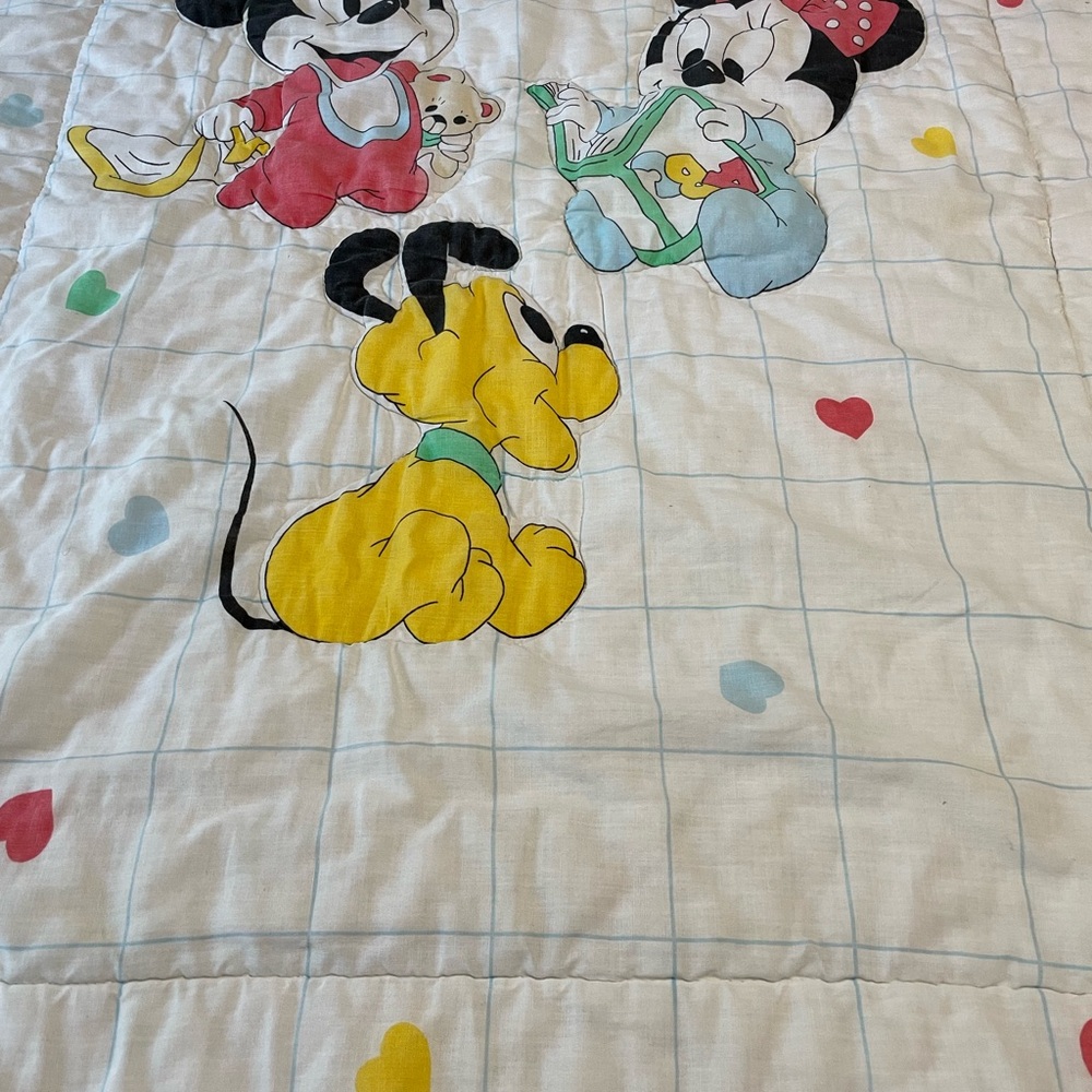Vintage Disney Character Crib Bedding Set - White with Red, Yellow, and Blue